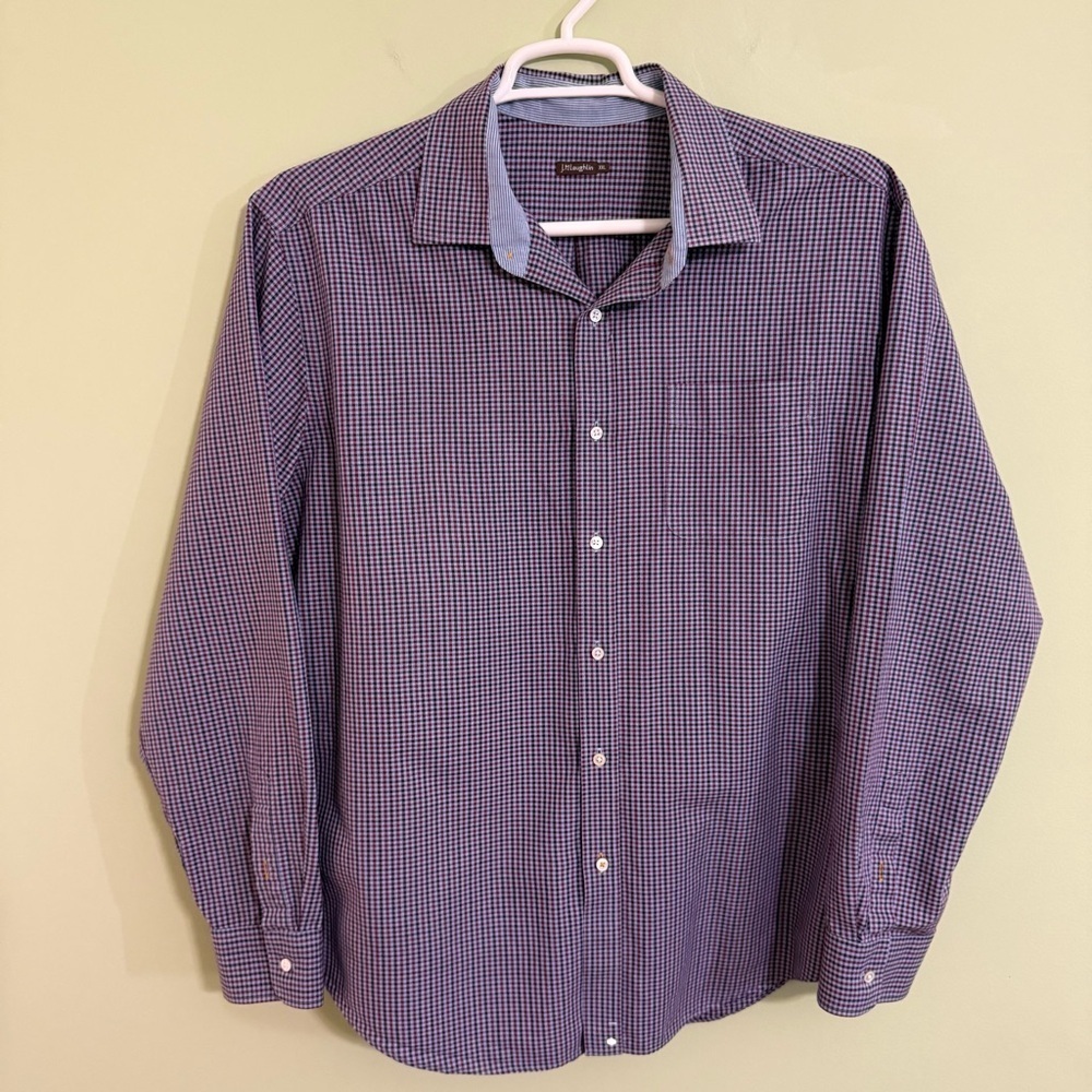 J. McLaughlin plaid Casual Button Down Shirt men’s 2X burgundy and black